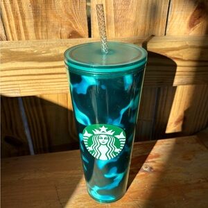 Starbucks Venti Cold Beverage Blue Green Insulated Tumbler with Lid & Straw 24oz